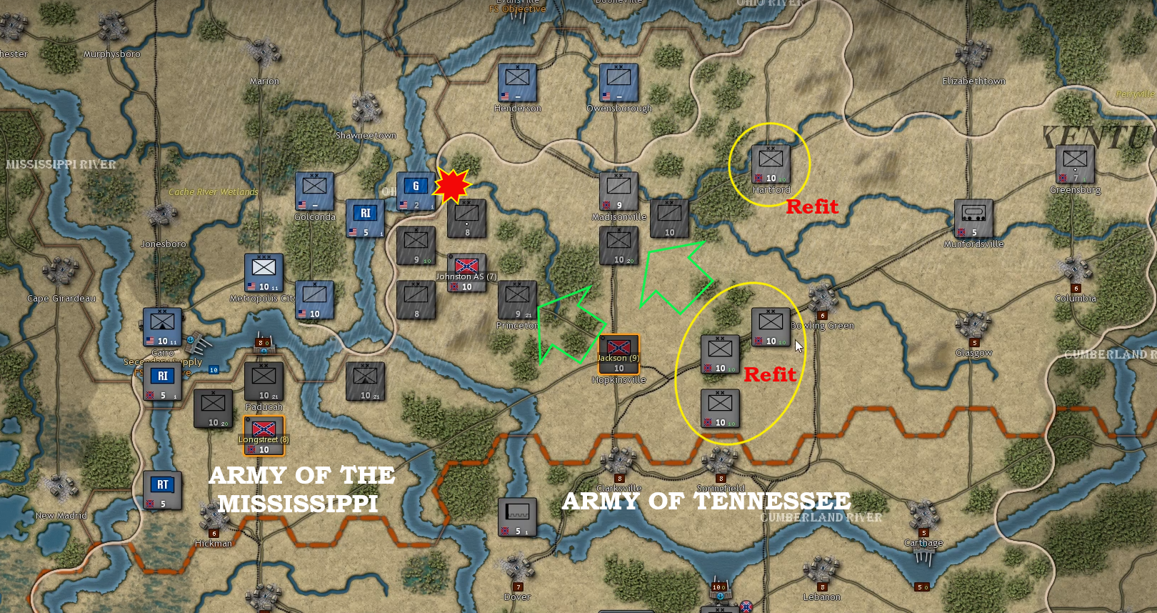 Army of Tennessee pivots NW towards the Ohio River.png